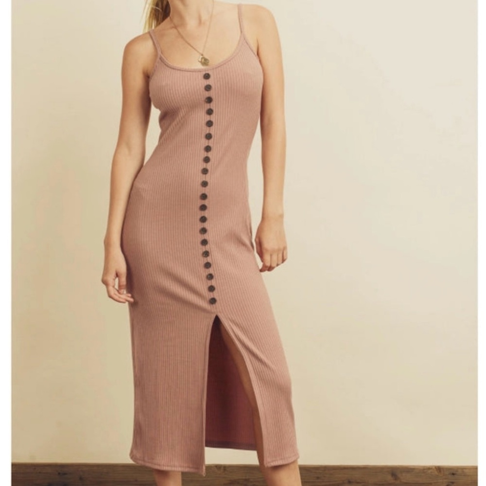 Dress Forum Ribbed Knit Midi Dress Dusty Pink